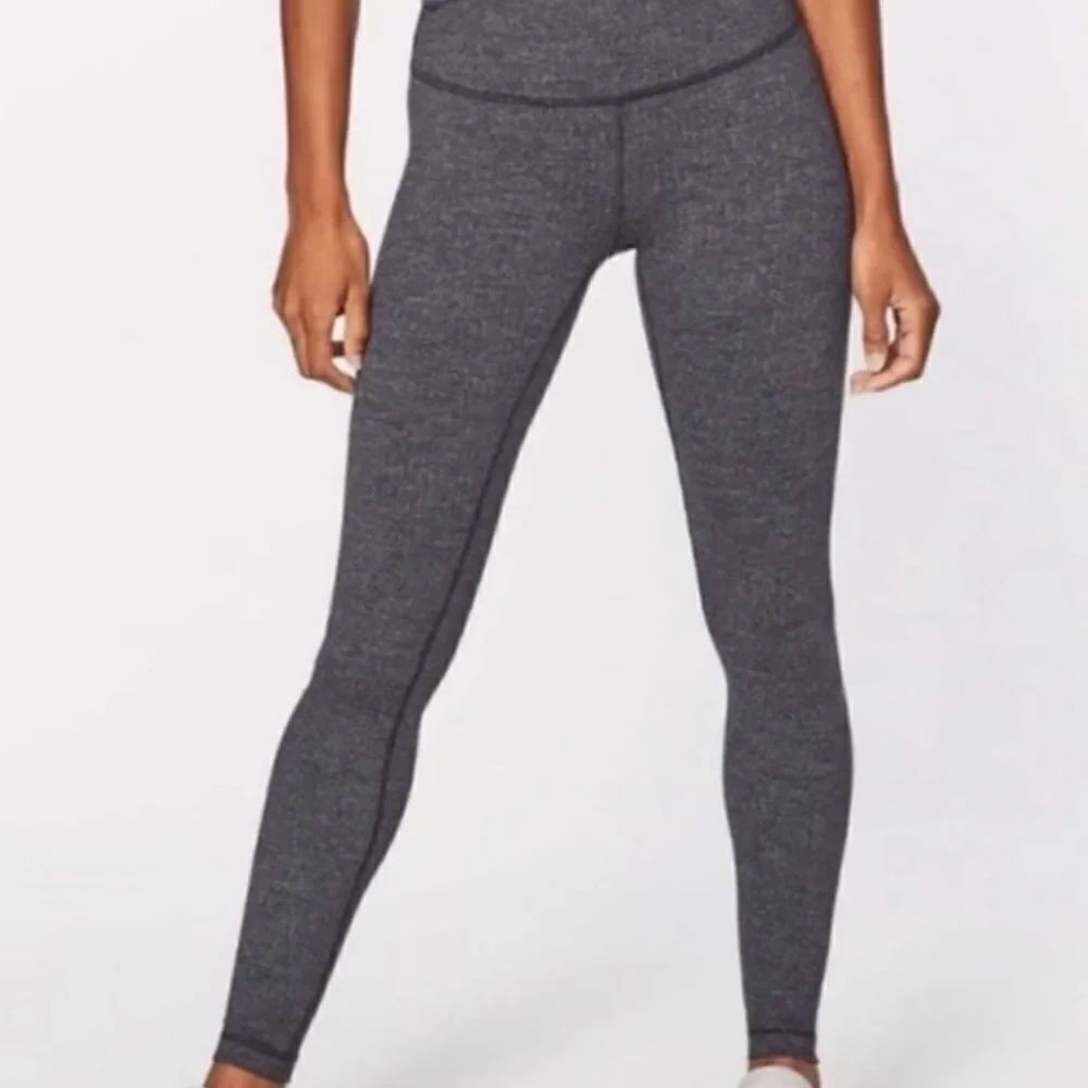 Lululemon Knit Herringbone Wunder Under full length black gray Leggings 6
